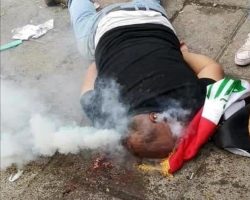 Demostrant hit by tear grenade to the head