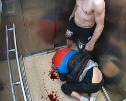 Bloody beaten in elevator